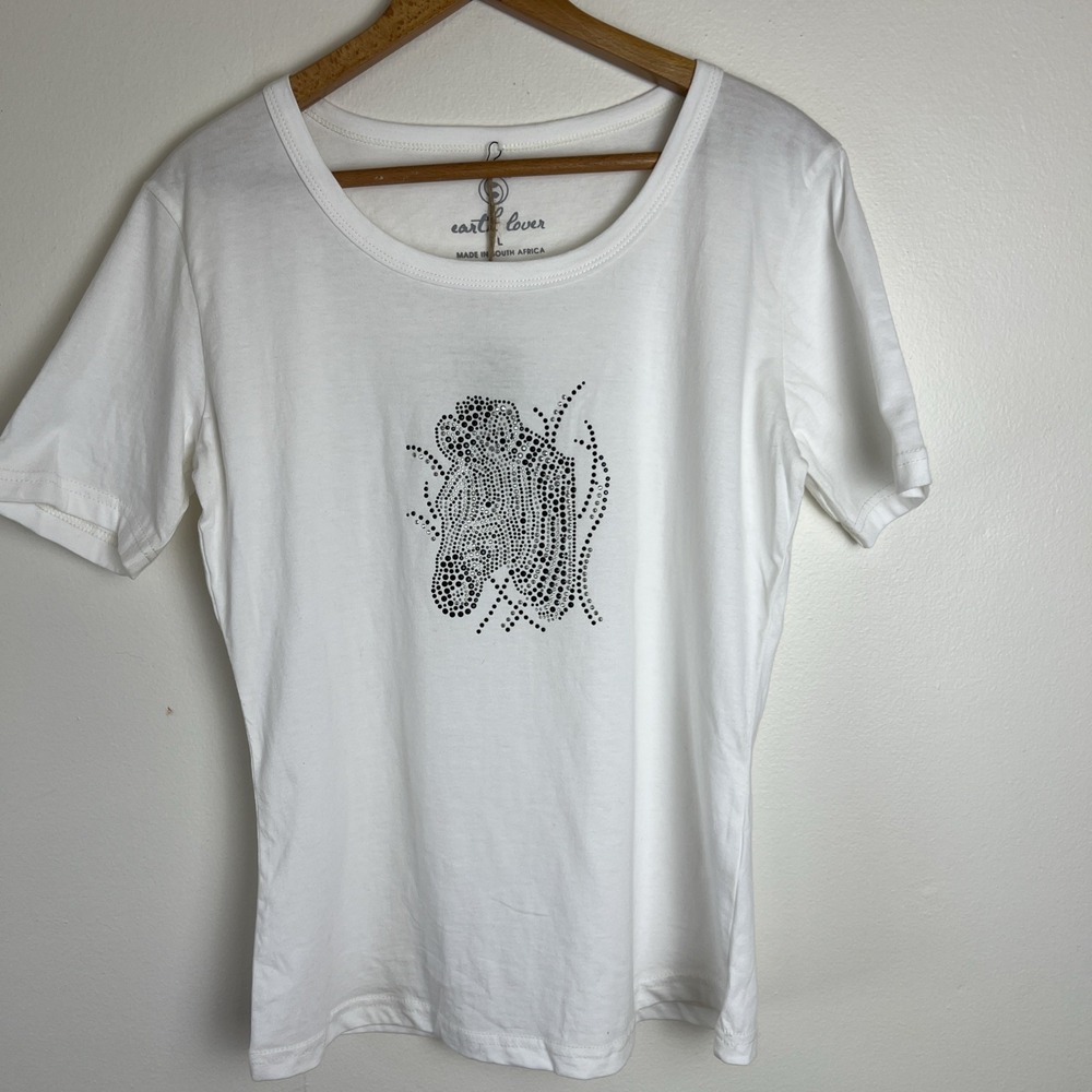 NWT Earth Lover Women's White Zebra T-Shirt Size Large Tee Beaded Short Sleeve - Picture 3 of 15